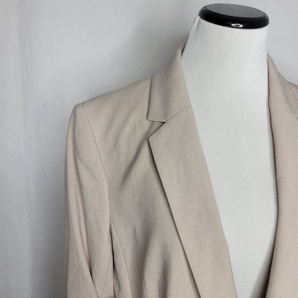 Tahari ASL Women's Ruched-Sleeve One-Button Blazer Sand NWT Size 14 - Picture 4 of 11